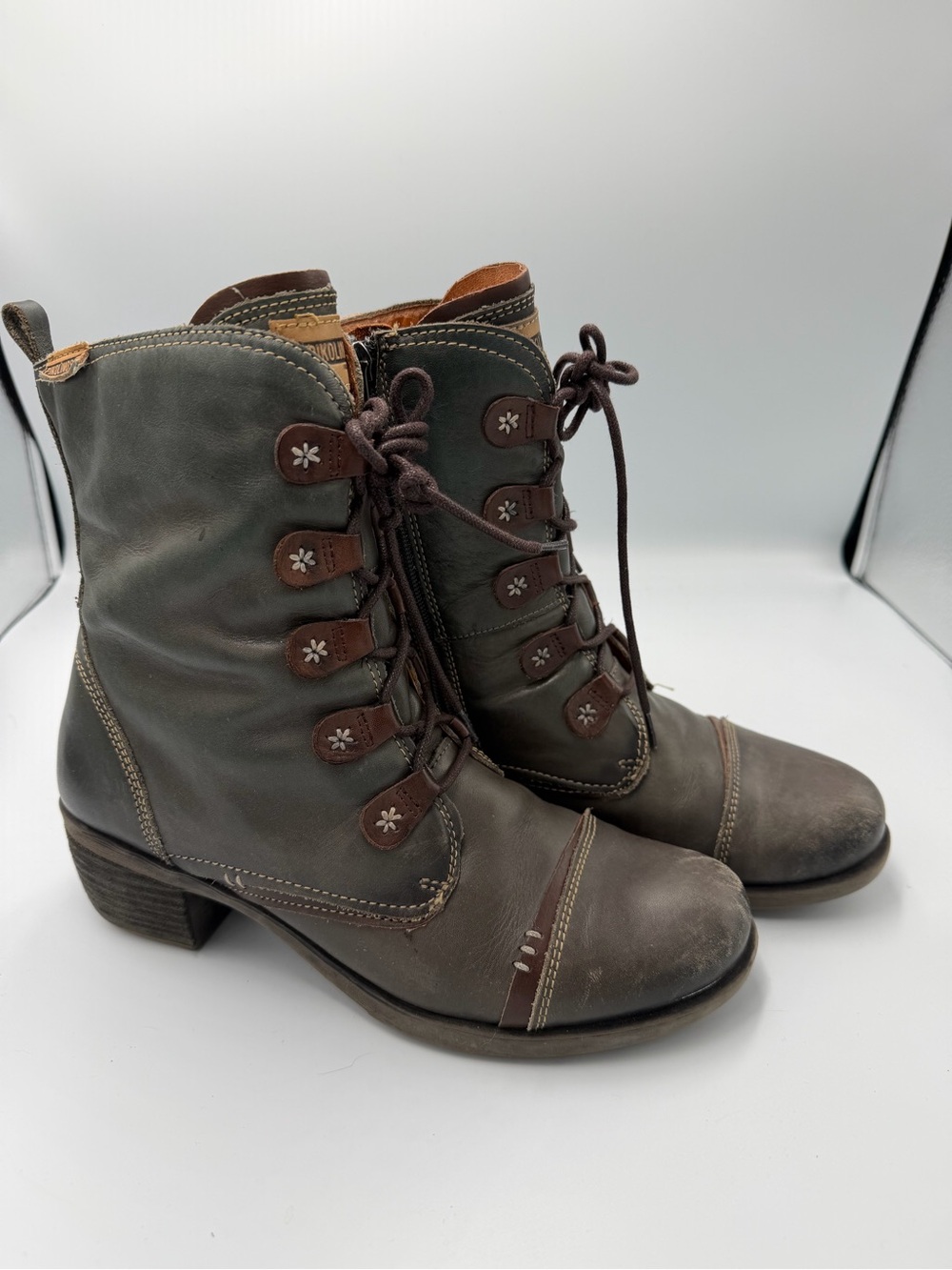 PIKOLINOS Dark Brown Lace-Up Leather Ankle Boots